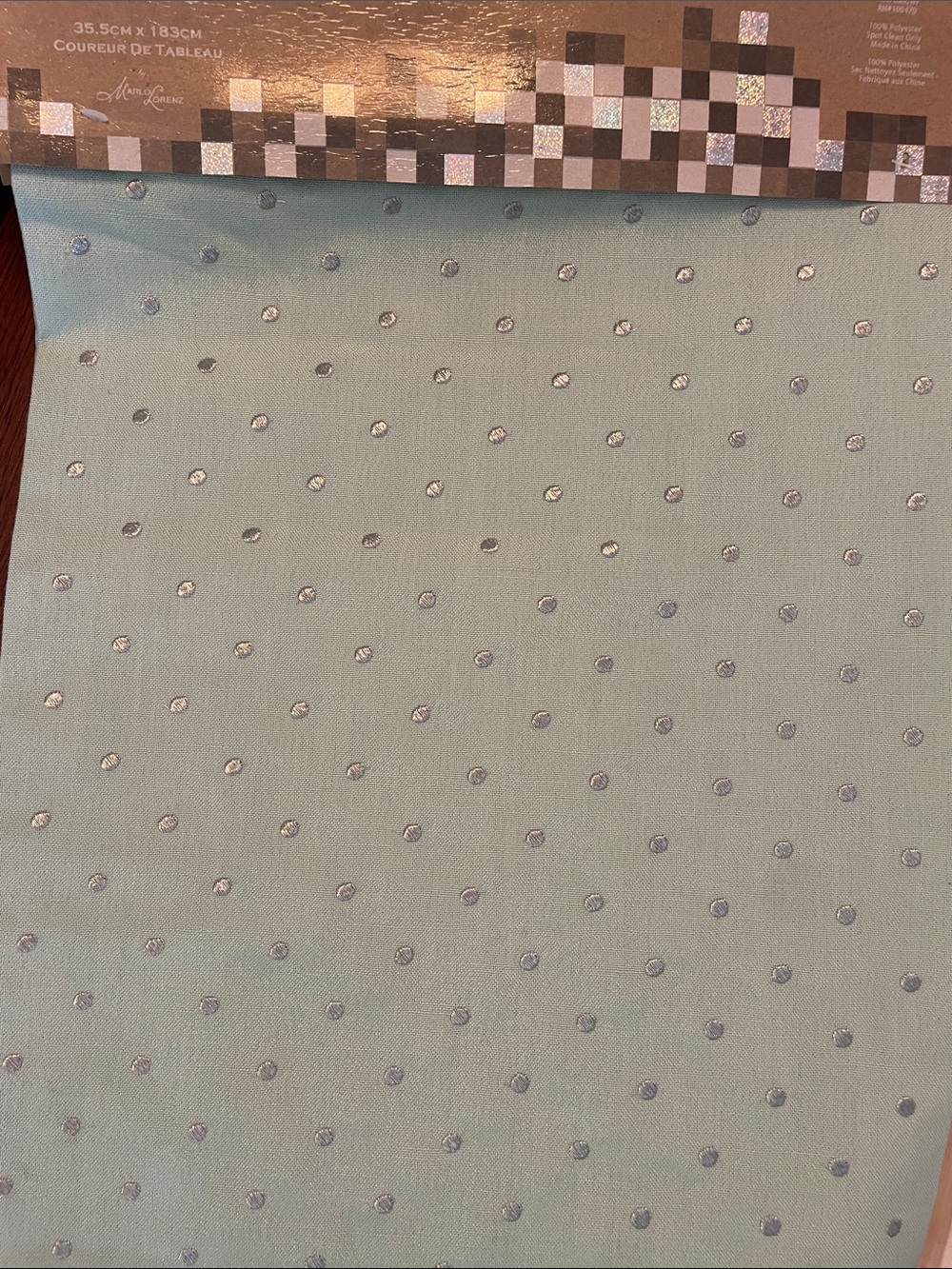 Spa Green Polka Dot Table Runner with Silver Accents